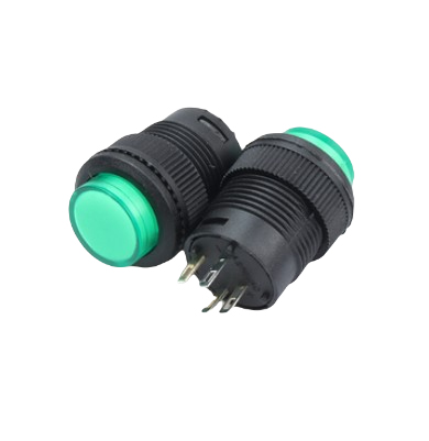 Кнопка с фиксацией R16-503AD, зеленая (с подсветкой)