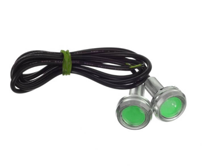 Лампа-болт светодиодная зеленая 1,5 W 12 Вольт (серебряный корпус)