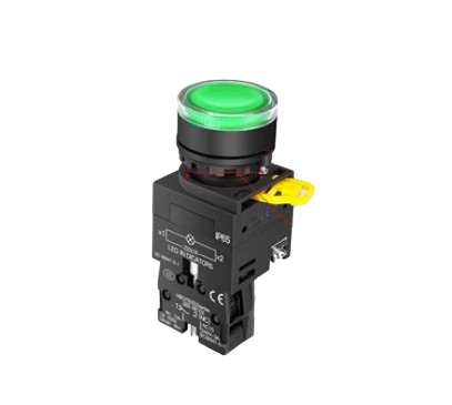 Кнопка без фиксации HBDY5-KA-10D, 220V, с зеленой подсветкой