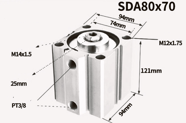 Пневмоцилиндр SDA 80X70, D=80, ход 70, G3/8