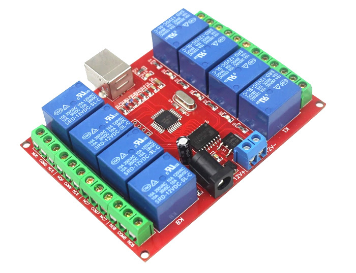 Модуль с восемью реле 12V, 10A (управление USB-B)