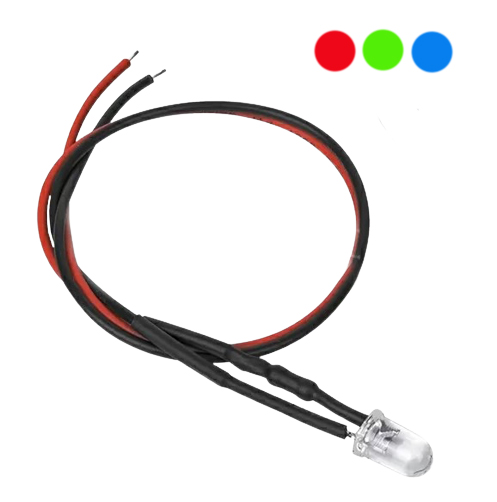 Светодиод 5 мм прозрачный RGB на проводе, 5-12 Вольт