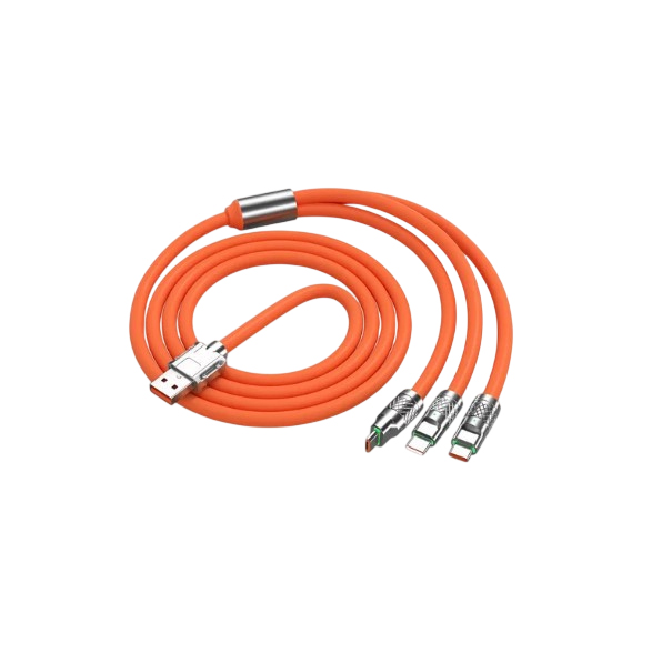 Универсальный кабель USB 2.0 A вилка - micro USB, Type-C, Lightning 1.2 метра (силикон)