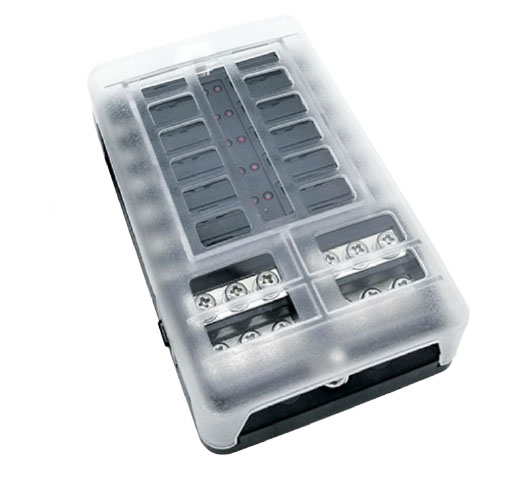 Блок для флажковых предохранителей на 12 шт с индикацией и нулевой шиной