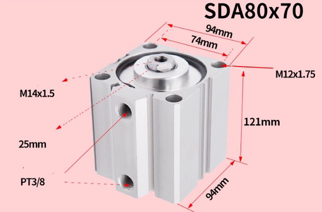 Пневмоцилиндр SDA 80X70, D=80, ход 70, G3/8