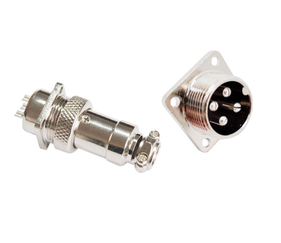 Авиационный разъём GX16, 4PIN, d=16mm (папа с квадратным фланцем)