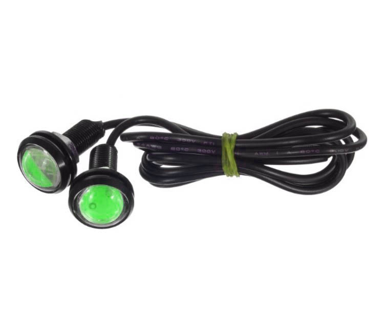 Лампа-болт светодиодная зеленая 1,5 W 12 Вольт (черный корпус)