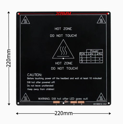 Нагревательный стол MK3 12V/24V, для 3d принтера, 220*220*3.0mm