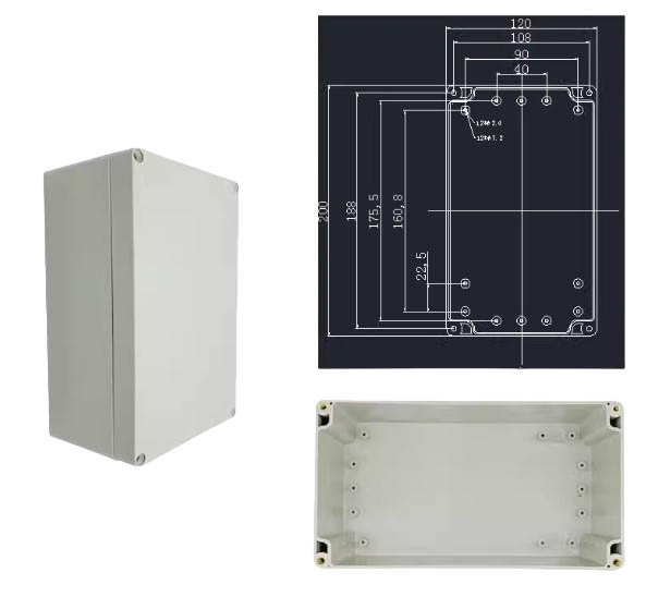 Корпус пластиковый IP65 200х120х75 мм (без крепежных ушей)