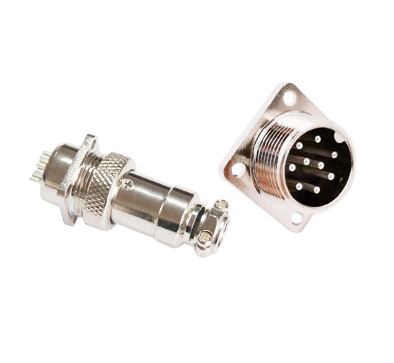 Авиационный разъём GX16, 9PIN, d=16mm (папа с квадратным фланцем)