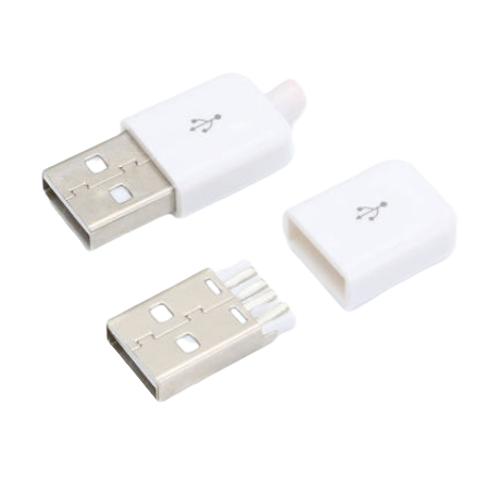 Штекер USB корпусной на провод (белый)