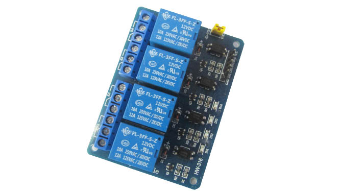 Модуль с четырьмя реле 12V, 10A (гальваническая развязка)