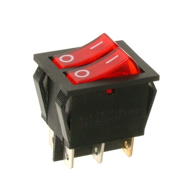 Выключатель двухклавишный KCD3-6Р, красный (с подсветкой)