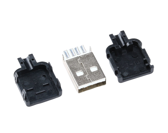 Штекер USB 2.0 корпусной на провод с защелками (черный)