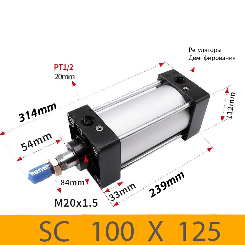 Пневмоцилиндр SC 100X125, D=100, ход 125, G1/2