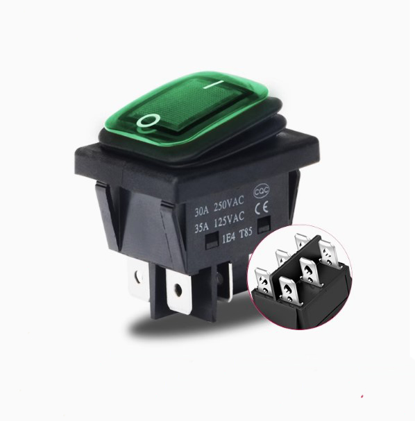 Переключатель влагозащищенный KCD4-6P зеленый