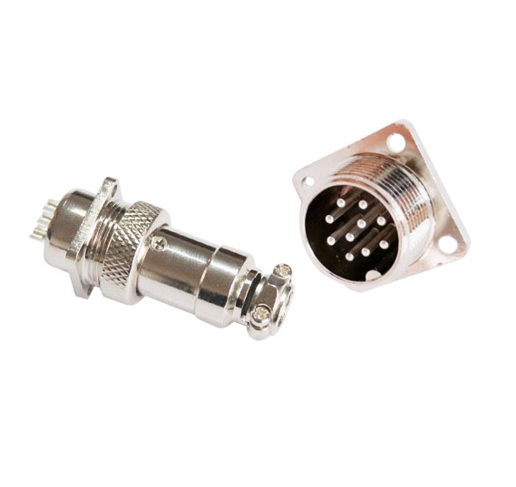 Авиационный разъём GX16, 10PIN, d=16mm (папа с квадратным фланцем)