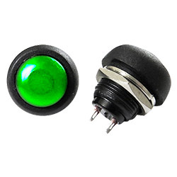 Кнопка без фиксации PBS-33B, зеленая, отверстие 12 мм.