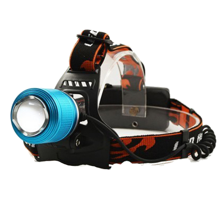 Фокусируемый налобный фонарь белого и синего свечения на двух Q5 голубой (питание 2х18650)