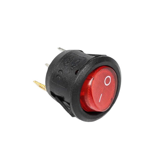 Круглый выключатель KCD1-3P, красный с подсветкой, отверстие 20 мм.
