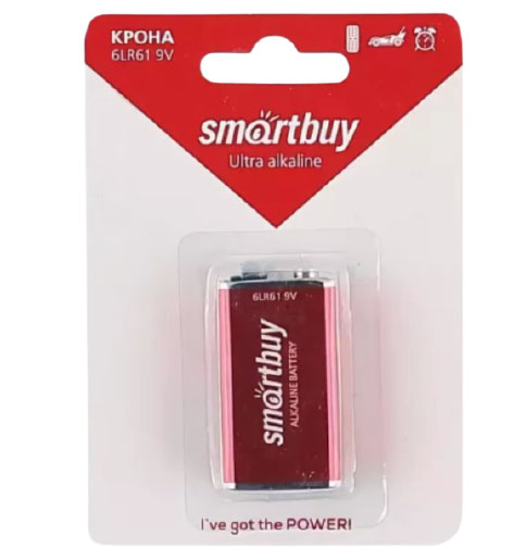 Батарейка Крона Smartbuy Ultra Alkaline, 9V (6F22)