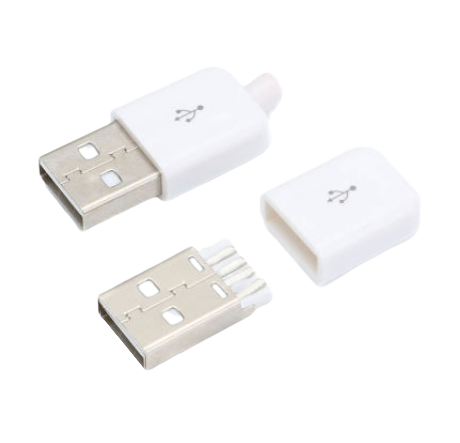 Штекер USB 2.0 корпусной на провод (белый)