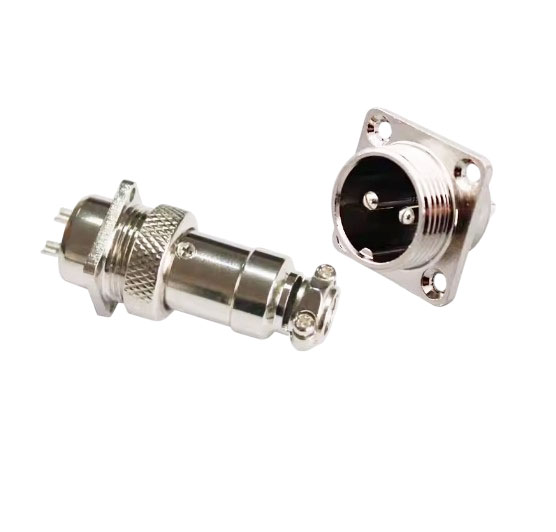 Авиационный разъём GX16, 2PIN, d=16mm (папа с квадратным фланцем)