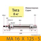 Пневмоцилиндр MA 16X125-S, D=16, ход 125, M5