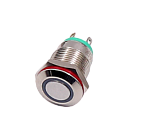Кнопка антивандальная M12 12V с красной подсветкой, плоская, под пайку